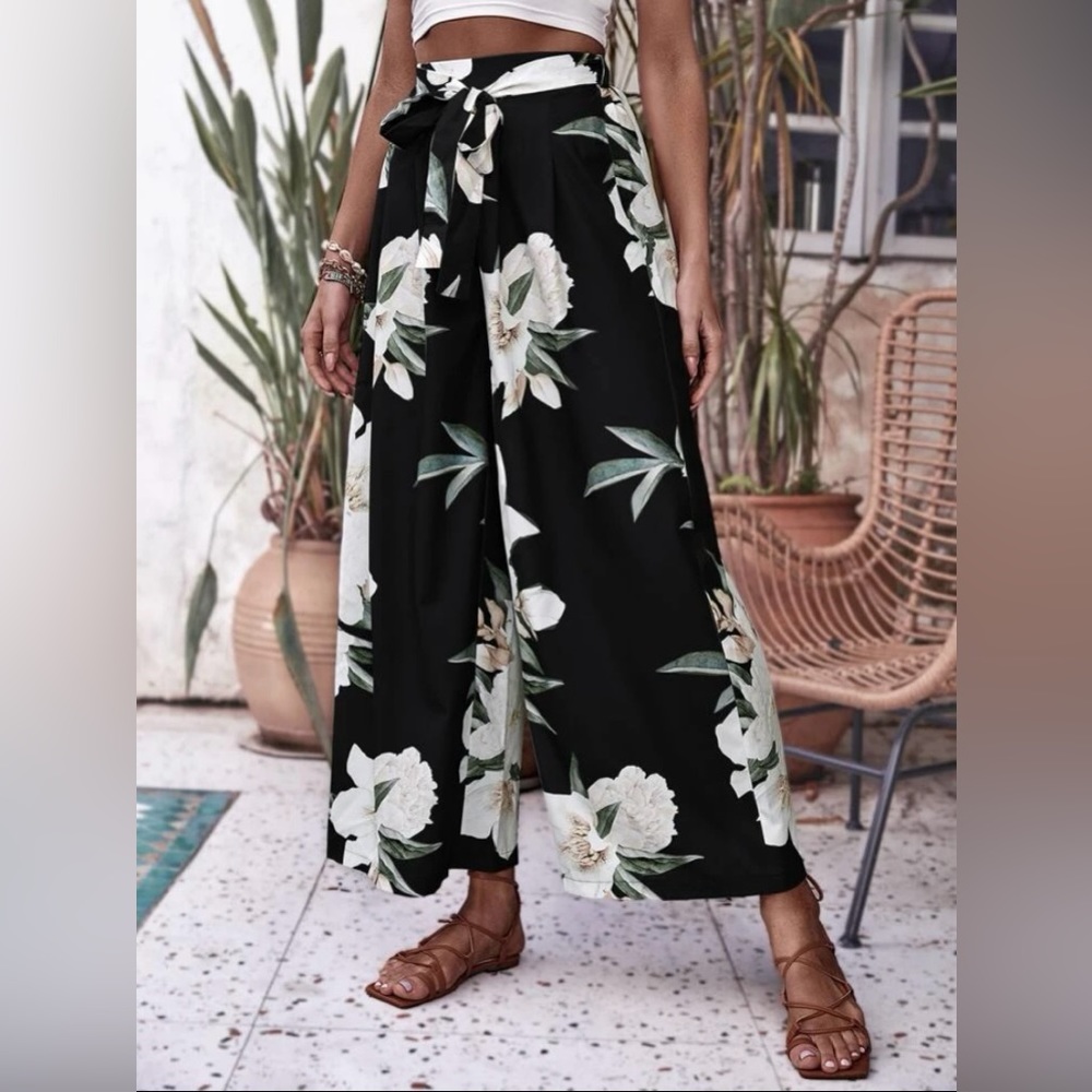 Boho floral wide leg pants
